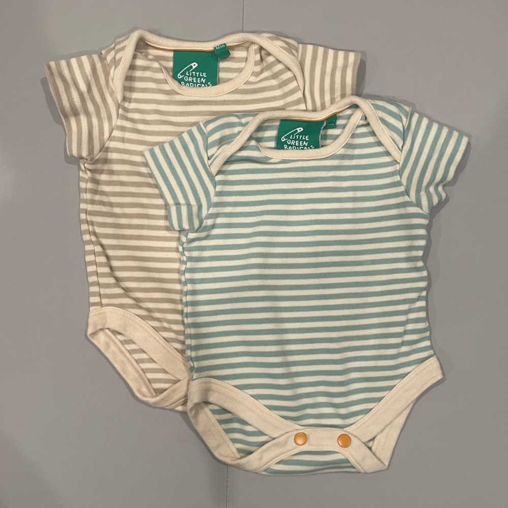 Little Green Radicals Cream and Green Bodysuits with Soft Cotton Stripes